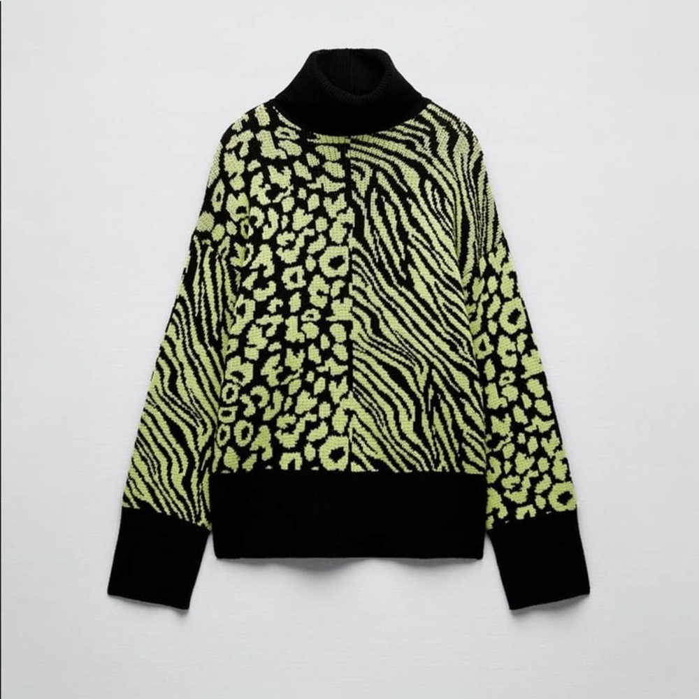 Zara Green and Black Cowl Neck Sweater | Size M